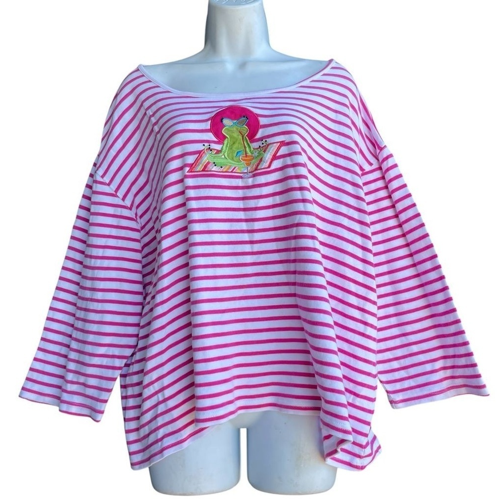 PEANUT BUTTER & JELLY Striped Oversized T-Shirt Plus 3X Pink Scoop-neck Pullover